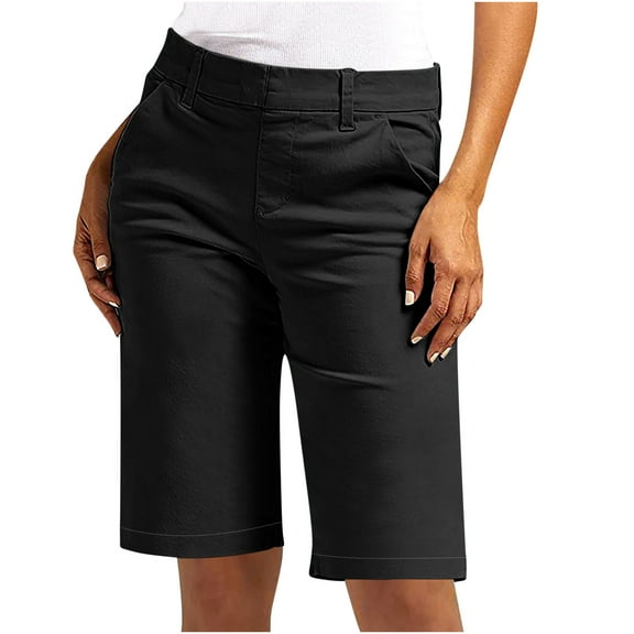 Summer Hiking Shorts for Women High Waist Shorts Solid Color Bermuda Shorts Tummy Control Bottoms Belted Casual Pants Knee Length Sport Short Summer Dress Pants