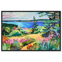 Summer Hill Over the Beach Canvas Impressionism Art by Art Remedy, Black Frame, 15" x 10"