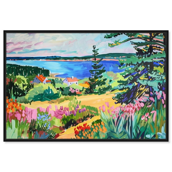 Summer Hill Over the Beach Canvas Impressionism Art by Art Remedy, Black Frame, 15" x 10"
