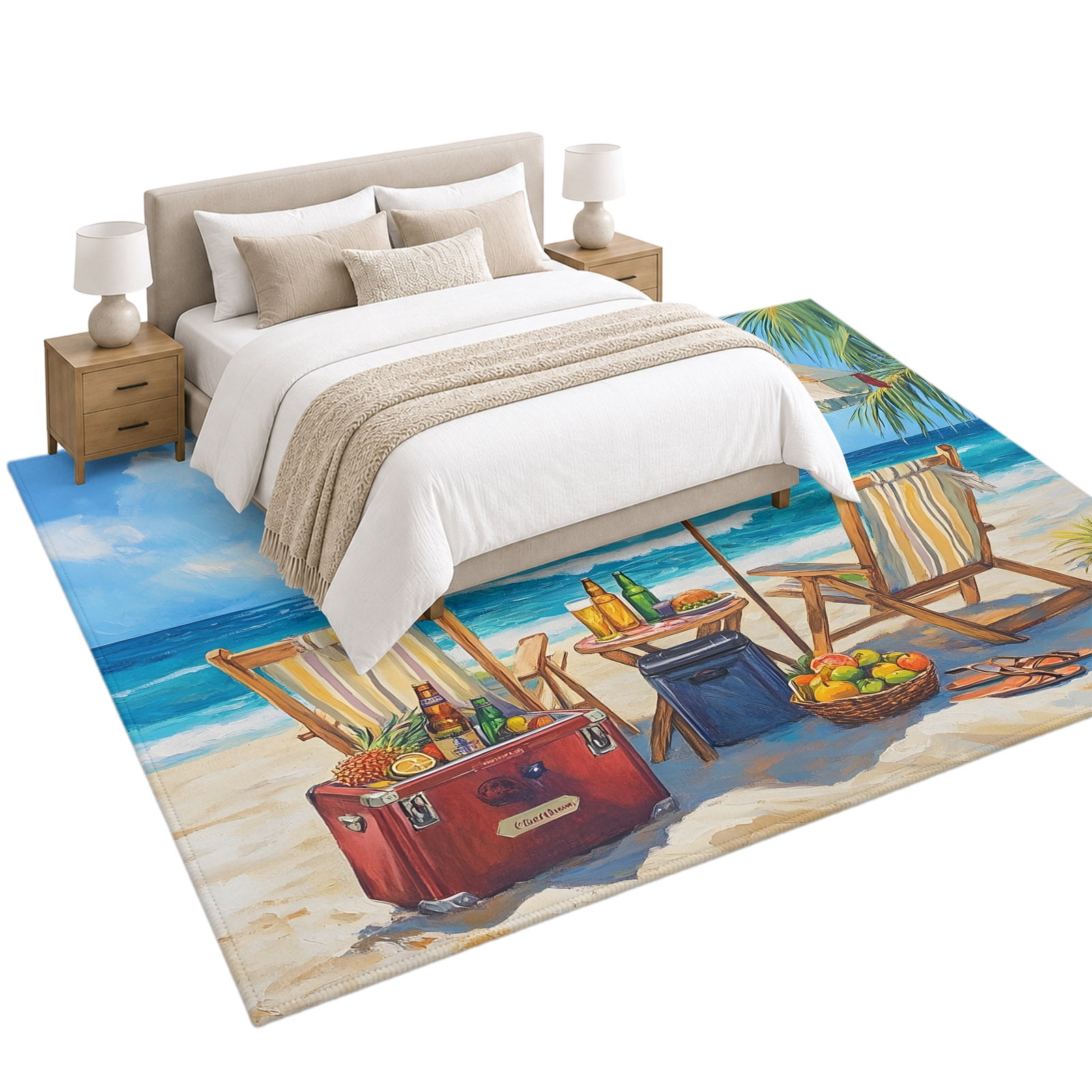 Summer Holiday Area Rug 5'x7', Ocean Beach Soft Mat Non-Slip Silicone ...