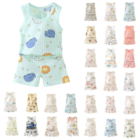 Summer Holiday QTOCIO Summer Boys Girls 2 Piece Outfits,Toddler Casual Clothing Set,,Children's Summer Printing ComfortableShort Round-Neck Tank Sets For Kids,Multicolor,2-3Years