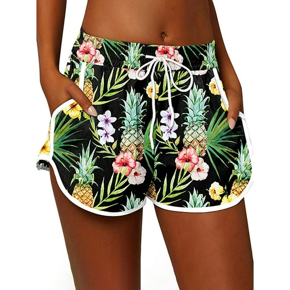 Summer Holiday Shorts for Women Beach Hawaiian Shorts Casual Floral Loose Shorts with Lace Up