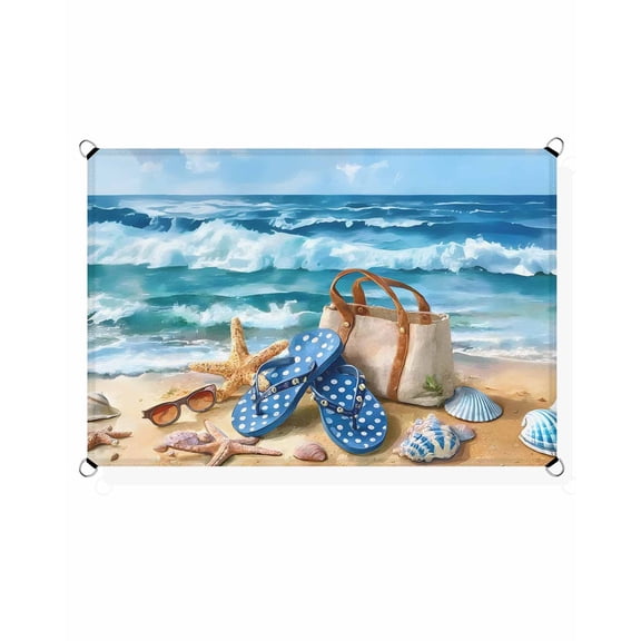 Summer Holidays Sun Shade Sail 6.5'X10' Beach Slippers Bag Shells Sea Wave Blue Sky UV Block Outdoor Sail Shades Breathable Waterproof Rectangular Sunshade for Patio Garden Pool Pergola Porch
