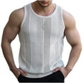 thumbnail image 1 of Summer Hollow Out Knitted Pullover Men Sleeveless Crew Neck Breathable Cool Muscle Tee Fathers Day Gift, 1 of 5