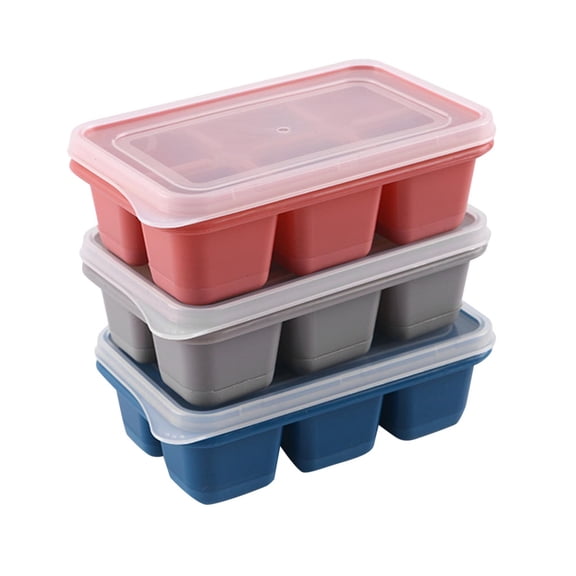 Summer Home Bar Accessories & Party Supplies Ice Tray for Freezer - 6 Cubes Easy to Release Silicone Ice Trays with Lids, Reusable Ice Tray, Stackable for Drinks and Ice Coffee, 3 Pack (Multicolor)