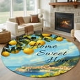 thumbnail image 1 of Summer Home Sweet Round Living Room Rugs 6 ft, Yellow Lemon Blue Sky Green Leaf Retro Washable Area Rug with Non-Slip Sturdy Edge Binding Round Carpet for Kitchen Office Bedroom, 1 of 9