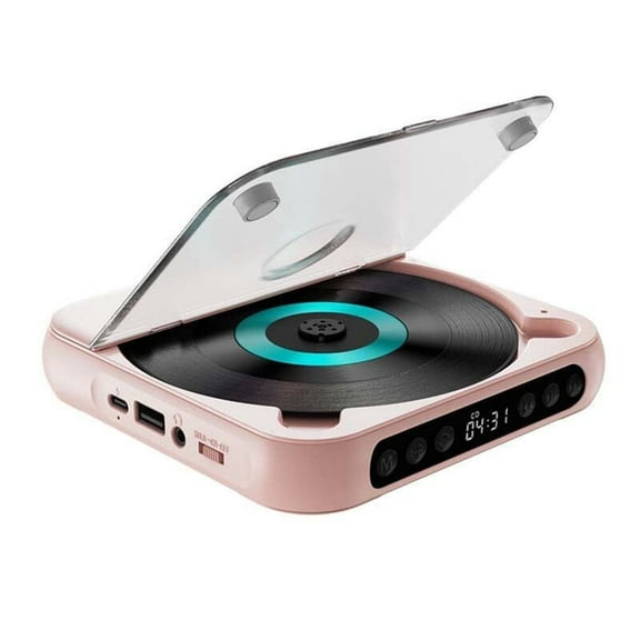 Summer Home Trends Lawor Portable Bluetooth-Compatible Cdplayer Home Rechargeable Compact Cdplayer Built-In Hifi Speakers With Timer And Lcd Screen Display Supports Aux/Usb Pink