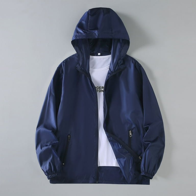 Summer Hooded Jackets for Men Sun Protection Clothing Thin Jacket Outdoor Zipper Outerwear Breathable Quick Dry Raincoat Coats Walmart