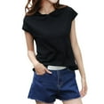 thumbnail image 1 of Summer Hooded T-Shirts Womens Cap Sleeve Hoodies T Shirts Trendy Loose Casual Petite Tops Loungewear Black, L, 1 of 4