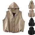 thumbnail image 1 of Summer Hooded Windbreaker Vest for Women, Sleeveless Button-Front Jacket with Water-Resistant Fabric, 1 of 6