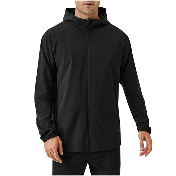 Summer Hooded for Men Long Sleeved Solid Color Outdoor Pocket Zipper Running Fitness Climb Sport Plus Size Price Reduction Alert 50% Off!