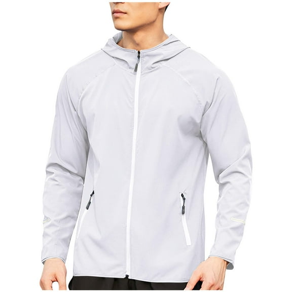 Summer Hoodie Men And Women Running Trench Outdoor Light Reflective Fitness Coat Solid Color Zipper Fishing Clothing UV Sports Plus Size