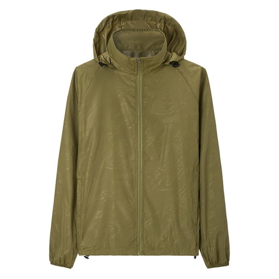 Summer Hoodie for Men Long Sleeve Casual Zip-open Pocket Solid Color Breathable Sunscreen Coat Plus Size Save 65% Instantly!