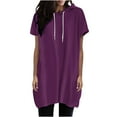 thumbnail image 1 of Summer Hoodies Short Sleeve Hoody Sweatshirt Long Tops to wear with Leggings Woman Casual July 4th Outfit (X-Large, Purple 01), 1 of 5