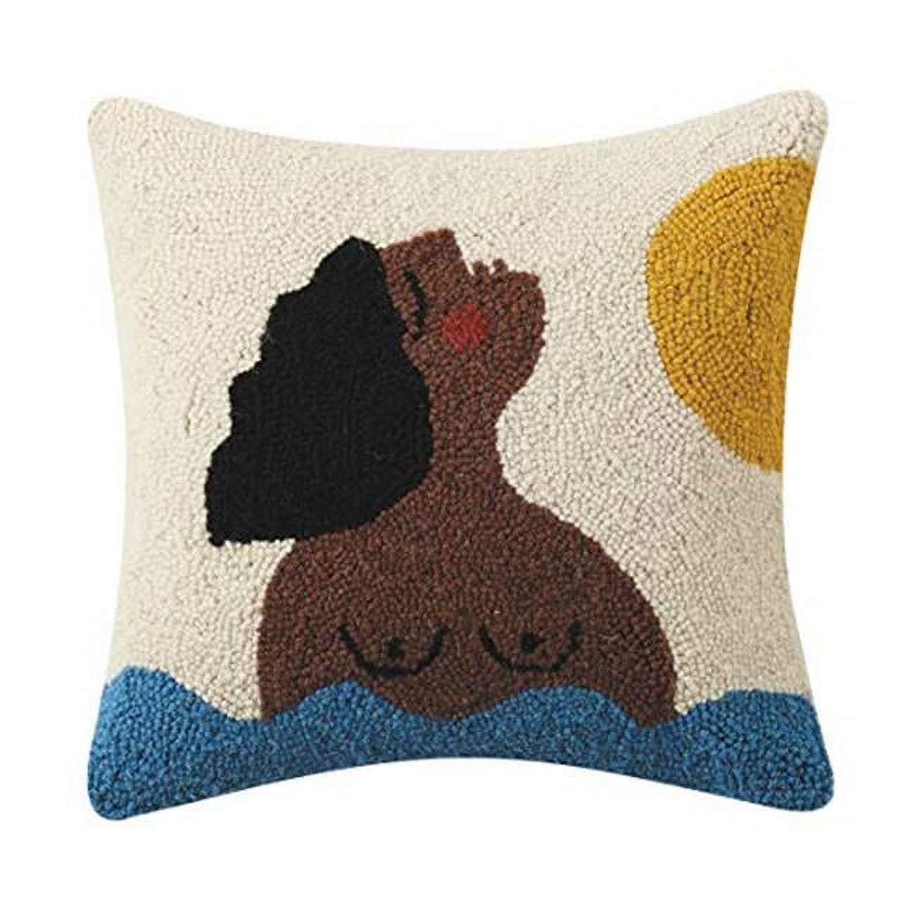 Plush Modern Summer Hook Square Throw Pillow, 14" Multi-Color Cotton