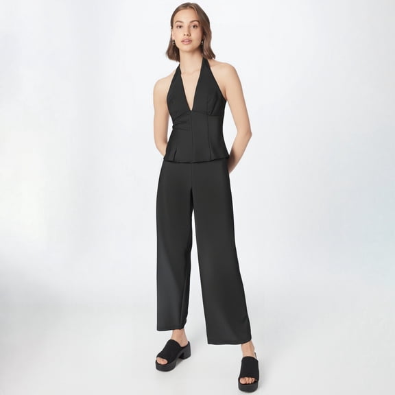 Summer Hot Item Solid Color Fashionable Casual Suit And Linen Sleeveless Hanging Neck Top High Waisted Pants Two Piece Set For Women Woman Pants Suits for Party Fall Outfits Juniors Dressy Pant Suits