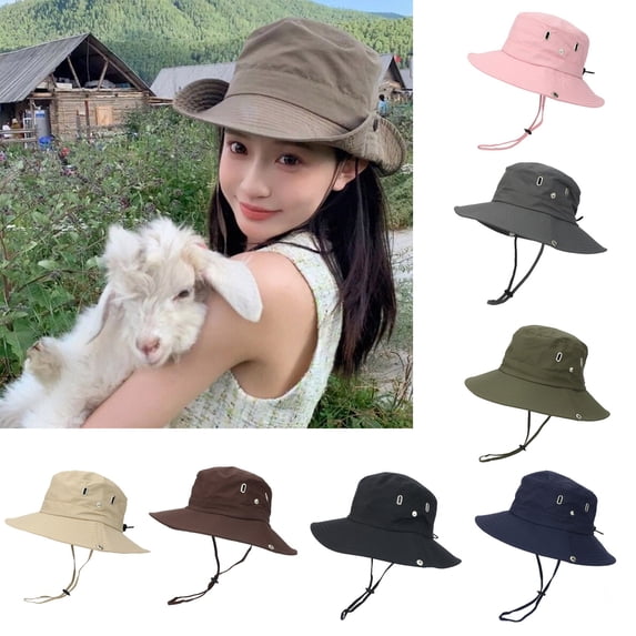 Summer Hot Sales Under $5 Black Beach Straw Hats for Women GIJNRIUIUA Bucket Hat Wide Brim Sun Hat Boonie Hats Fishing Hiking Outdoor Hats for Men and Women Features: Beach Hats