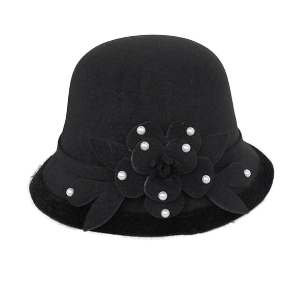Summer Hot Sales Under $5 Black Church Hat GIJNRIUIUA Women Felt Fedora Hat with Band Trim Classic Dress Hat Autumn and Winter Round Top Casual Fisherman's Basin Cap Small Bowler Hat Beret Hat