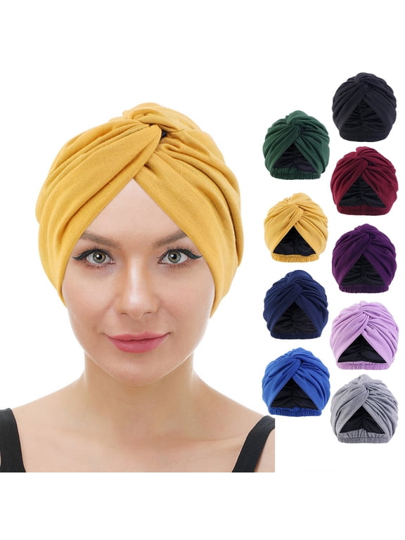 Summer Hot Sales Under $5 Blue Hijab Undercap GIJNRIUIUA Womens Solid Color Imitation Silk Double Layer Sleeping Hat Twisted Hat Headband Hat Beauty Makeup Hat for Women Beanie