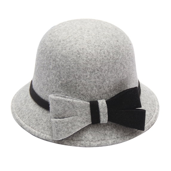 Summer Hot Sales Under $5 Gray1 Church Hats GIJNRIUIUA Women Felt Beret Hat with Pearl Detail Elegant Winter Hat Autumn and Winter Bow Knot Round Top Casual Fisherman's Basin Cap Small Bowler Hat