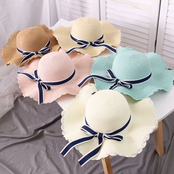 Summer Hot Sales Under $5 Khaki Beach Sun Straw Hats for Women GIJNRIUIUA Hat Cap Bowknot Sun Women Big Hats Floppy Folding Summer Wide Baseball Caps Cowboy Hat