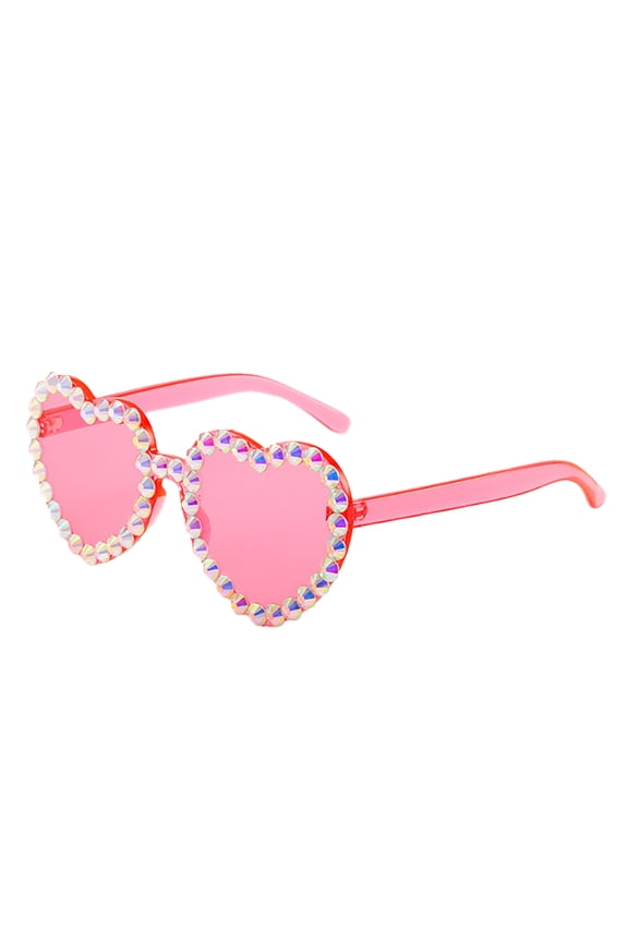 Summer Hot Sales Under $5 Pink Rhinestone Heart Shape Party Sunglasses GIJNRIUIUA Transparent Color Lens Bling Crystal Rim Decor Glasses Women Carnival Birthday Disco Festival Accessory