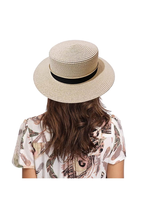 Summer Hot Sales Under $5 Beige Straw Fedora Hat GIJNRIUIUA Women's Flat Top Hat Casual Hat Women's Sun Visor Hat Outdoor Sun Hat Fishing Cap