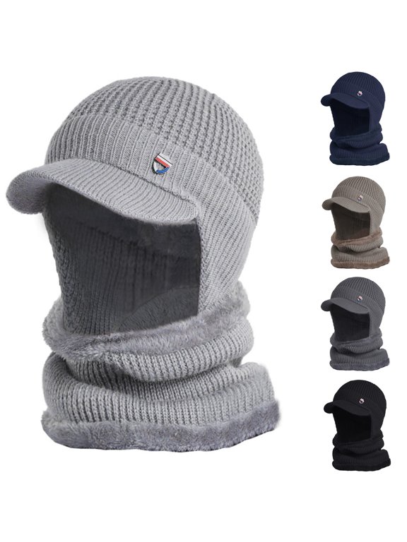 Summer Hot Sales Under $5 Grey Knit Cuffed Cap GIJNRIUIUA Men's Autumn Winter Knitted Pile Up Hat Outdoor Ear Warmth Cover Hat Hijab Underscarf
