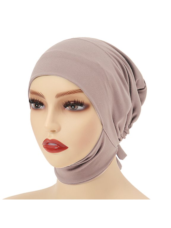 Summer Hot Sales Under $5 Khaki Muslim Hat GIJNRIUIUA Womens Casual Solid Head Hat Cap Cover Wrap Headwear Muslim Turban Cap Scrub Cap