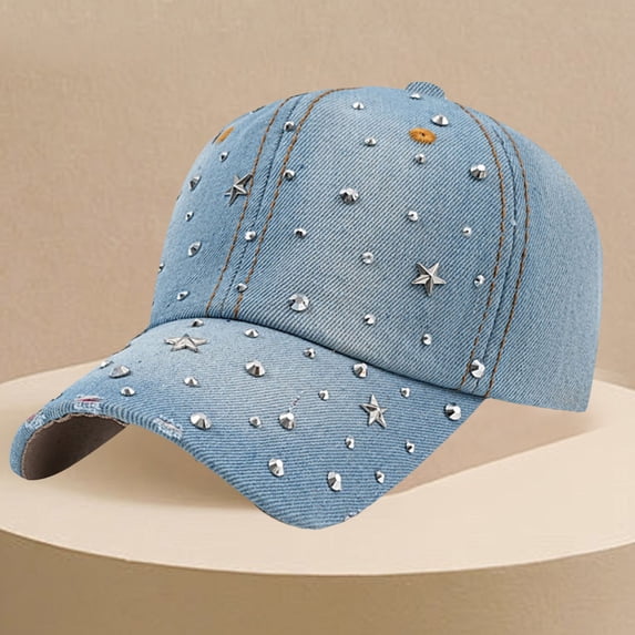 Summer Hot Sales Under $5 Light blue Ladies Hats GIJNRIUIUA Panel Studded Denim Casual Baseball Hat Sun Hats
