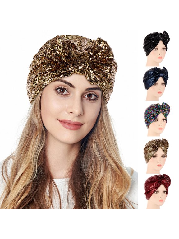 Summer Hot Sales Under $5 Multicolor Chemo Hats for Women GIJNRIUIUA Women Muslim Turban Hatbow Sequins Bonnet Head Wrap Cover Skull Cap