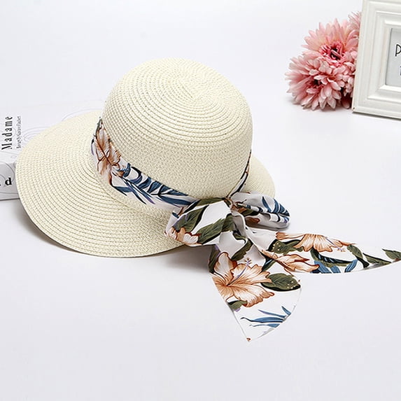 Summer Hot Sales Under $5 Multicolor Straw Fedora Hat GIJNRIUIUA Women Summer Wide Hat Foldable Sun Hats Floppy Roll Up Sun Cap 50+ Caps Fishing Cap