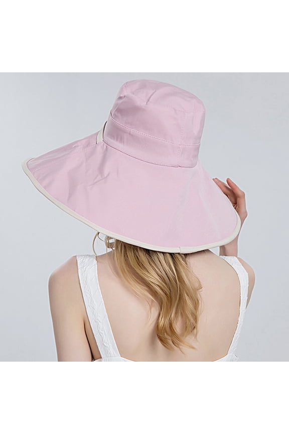 Summer Hot Sales Under $5 Pink Sun Hat for Outdoor GIJNRIUIUA Women Outdoor Sun Hat All Tethered Double Sided Large Brimmed Sun Hat Beach Hats