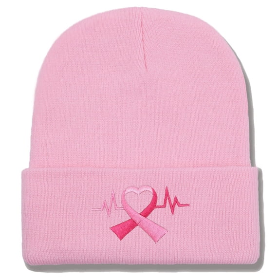 Summer Hot Sales Under $5 Pink Winter Skull Cap GIJNRIUIUA Breast Cancer Awareness Ribbon Embroidered Long Beanie Muslim Hat Women