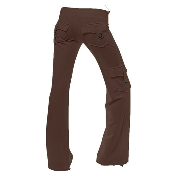 Summer Hot Saving! Funicet Pants for Women Workout Out Leggings Stretch Waist Button Pocket Yoga Gym Loose Pants Brown S