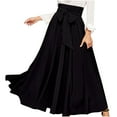 thumbnail image 1 of Summer Hot Saving! ITSUN Women's Elegant Flowing High Waisted Skirt with Front Lace Up Pleats Ankle Dress Black XL, 1 of 5