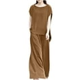 thumbnail image 1 of Summer Hot Saving! ITSUN Women's Outfits 2PC Suit Short Sleeve Solid Trousers Casual Two-Piece Leisure Suit Brown XXL, 1 of 4