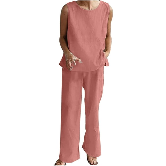 Summer Hot Saving! ITSUN Women's Outfits 2PC V Neck Solid Long Sleeve Trousers Casual Two-Piece Leisure Suit Pink XXL