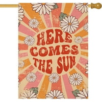Summer House Flags for Outdoor Decoration, Watercolor Daisies Here Comes The Sun Large Yard Flag, Seasonal Decorative Celebration Decor for Spring 28x40 Inch Vertical Double Sided
