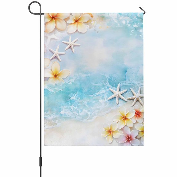 Summer House Flags For Outdoor, Ocean Beach Yellow Flowers Starfish Small Double Side Yard Flags Weather Proof House Decor for Lawn Outside Holiday 28 x 40 Inches