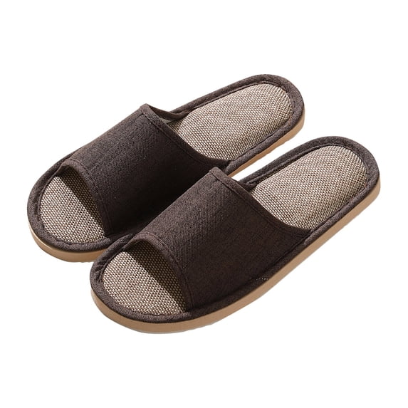 Summer House Slippers, Breathable Unisex Linen Fabric Slides with Soft Sole, Lightweight for Indoor, Patio, Guest Use, and Eco-Conscious Living Coffee 42