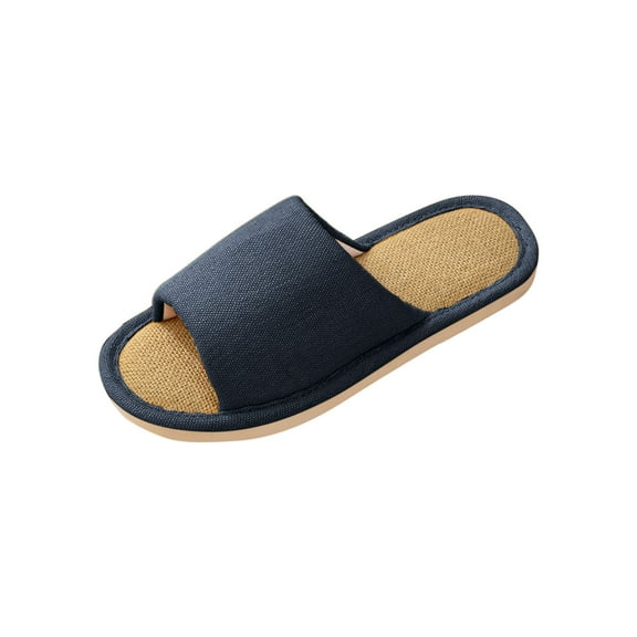 Summer House Slippers for Women Men Breathable Linen Indoor Slippers Slip-on Open Toe Home Shoes