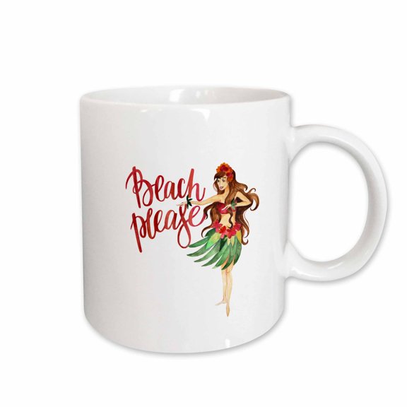 3drose, Summer Hula Girl Illustration and Typography - Beach Please, 15oz Mug