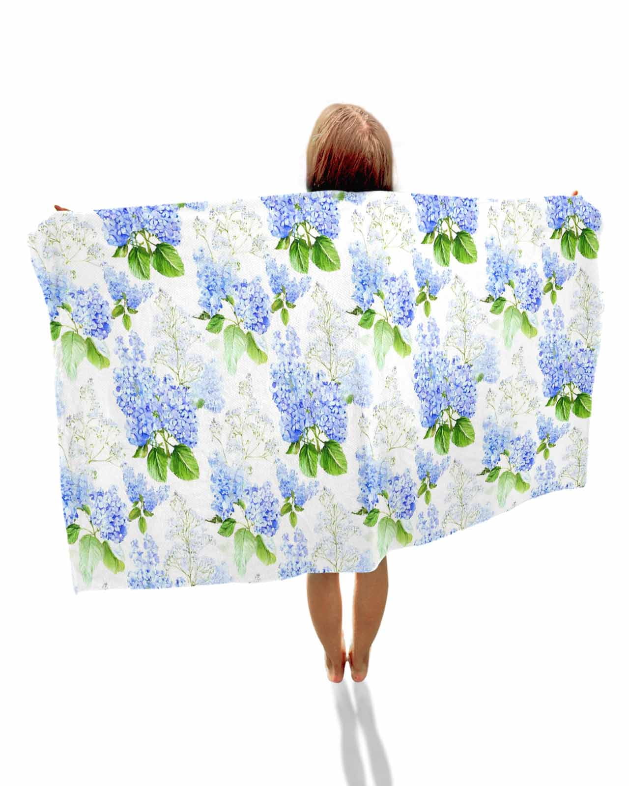 Summer Hydrangeas Beach Towels Oversized Super Absorbent, White Blue Flowers Pastoral Leaves Lightweight Bath Towel Quick Dry Sets For Bathroom/Pool/Rv Camping/Beach Play/Gym Room/Picnic 30"x60"