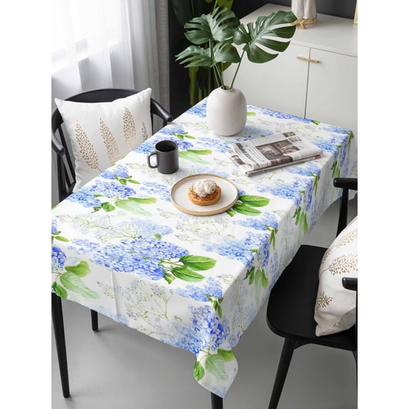 Summer Hydrangeas Tablecloth Rectangle Table Cloth 60x120, Waterproof Tablecloth Outdoor Table Cloth, White Blue Flowers Pastoral Leaves Washable Table Cover for Kitchen Dinning Party