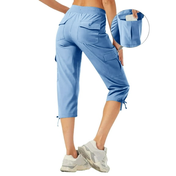 The Summer I Turned Pretty LEBONYARD Pants for Women,Capris Womens Pants with Pockets Loose Casual Dressy Lightweight Ladies Baggy Cargo Shorts Capris for Hiking Blue XXXL