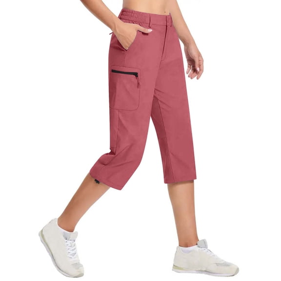 The Summer I Turned Pretty LEBONYARD Pants for Women,Capris Womens Pants with Pockets Loose Casual Dressy Lightweight Ladies Baggy Cargo Shorts Capris for Hiking Pink L