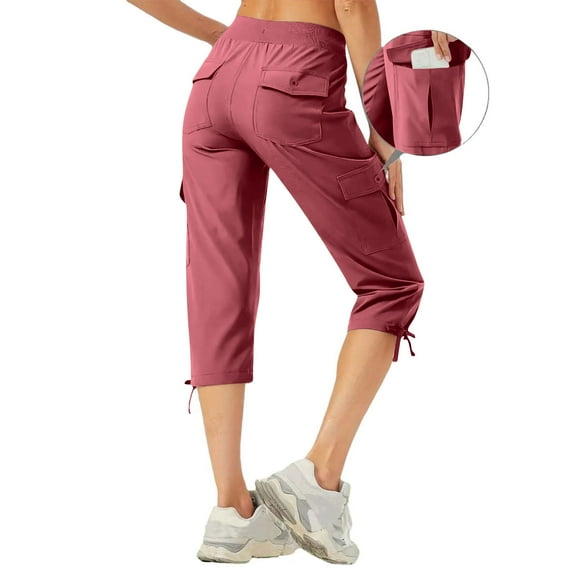 The Summer I Turned Pretty LEBONYARD Women's Wide Leg Pants with Pockets,Capris Womens Pants with Pockets Loose Casual Dressy Lightweight Ladies Baggy Cargo Shorts Capris for Hiking Pink XXL