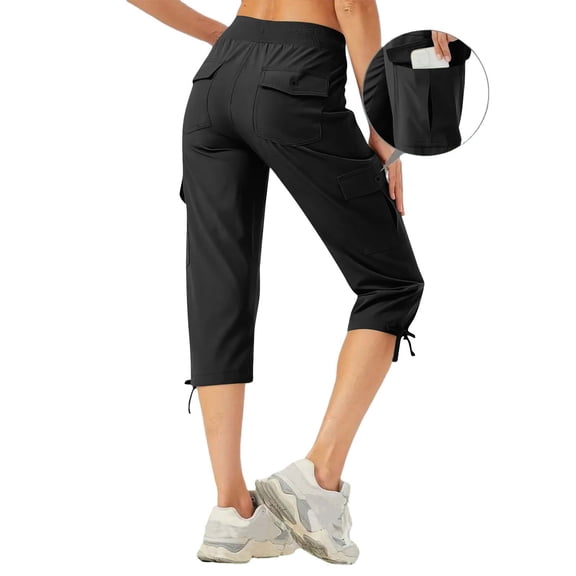 The Summer I Turned Pretty LEBONYARD Womens Pants Summer,Capris Womens Pants with Pockets Loose Casual Dressy Lightweight Ladies Baggy Cargo Shorts Capris for Hiking Black S