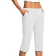 thumbnail image 1 of The Summer I Turned Pretty LEBONYARD Womens Pants Wide Leg,Fashion Women Casual Stretch Office Work Crop Pant Summer Lightweight Yoga with Pocket Button Solid Pants White L, 1 of 7